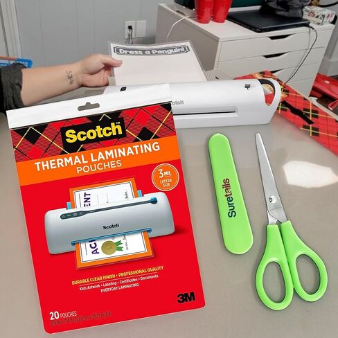 أكياس تصفيح حرارية 8.5 × 11 0.61 رطل، سمك 3 مل، (Tp3854-20) شفافة للمستندات والصور، حزمة أكياس التصفيح مع مقص ورق Suretails، 3 عبوات [قد تختلف التعبئة] in Kuwait