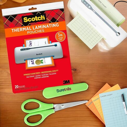 أكياس تصفيح حرارية 8.5 × 11 0.61 رطل، سمك 3 مل، (Tp3854-20) شفافة للمستندات والصور، حزمة أكياس التصفيح مع مقص ورق Suretails، 3 عبوات [قد تختلف التعبئة] in Kuwait