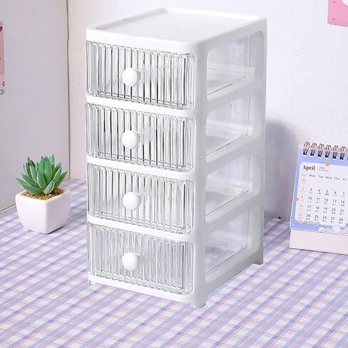 Desktop Storage Box, Makeup Storage Box with Drawers Plastic Office Stationery Supplies Organizers Multi Layers Transparent Desk Organizer for Home Bedroom Office (3 Tier) in Saudi Arabia
