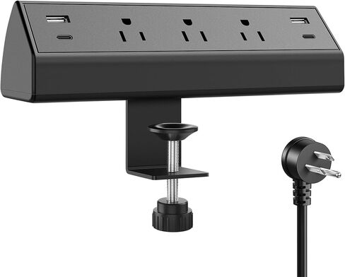 Desk Clamp Power Strip,40W Fast Charging Station,Desktop Mount Surge Protector,2 PD 20W USB C Ports,3 Outlets for Home,Office,Fit 1.9" Tabletop Edge (Black, 3 Outlets & 4 USB Ports & 15 FT Cable) in Saudi Arabia