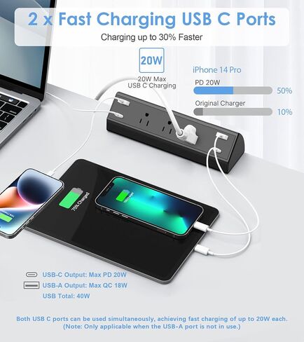 Desk Clamp Power Strip,40W Fast Charging Station,Desktop Mount Surge Protector,2 PD 20W USB C Ports,3 Outlets for Home,Office,Fit 1.9" Tabletop Edge (Black, 3 Outlets & 4 USB Ports & 15 FT Cable) in Saudi Arabia
