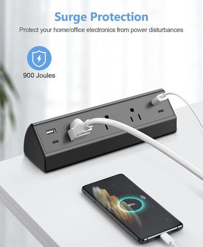 Desk Clamp Power Strip,40W Fast Charging Station,Desktop Mount Surge Protector,2 PD 20W USB C Ports,3 Outlets for Home,Office,Fit 1.9" Tabletop Edge (Black, 3 Outlets & 4 USB Ports & 15 FT Cable) in Saudi Arabia