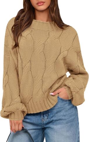 PRETTYGARDEN Women's Cable Knit Sweaters Casual Long Sleeve Crewneck Oversized Chunky Fall Winter Sweater Pullover Tops 2024 in Saudi Arabia