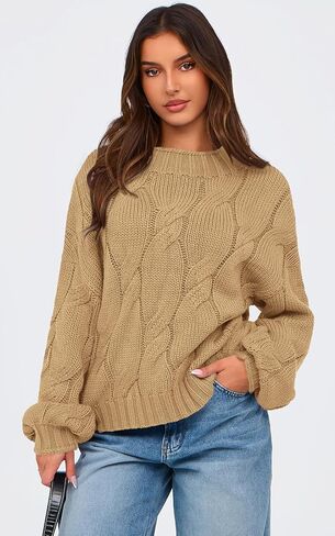 PRETTYGARDEN Women's Cable Knit Sweaters Casual Long Sleeve Crewneck Oversized Chunky Fall Winter Sweater Pullover Tops 2024 in Saudi Arabia