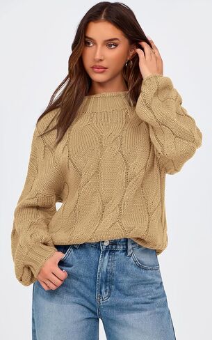 PRETTYGARDEN Women's Cable Knit Sweaters Casual Long Sleeve Crewneck Oversized Chunky Fall Winter Sweater Pullover Tops 2024 in Saudi Arabia