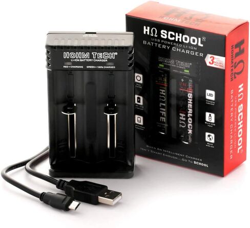 الجديد في 2019 شاحن بطارية محمول Hohm Tech Hohm School 2 Bay مع ميزة الكشف التلقائي عن البطارية Ni-MH Ni-Cd A AA AAA SC، Li-ion 18650 21700 20700 26650 26500 22650 18490 17670 والمزيد in Saudi Arabia