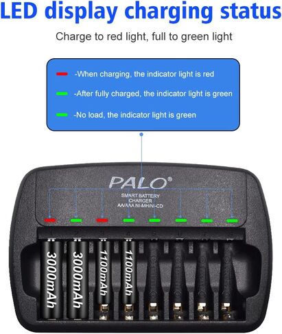 8 Bay AA AAA Battery Charger Independent Slot for 1.2V Double A and Triple A Ni-MH Rechargeable Batteries in Saudi Arabia