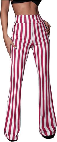SOLY HUX Women's Striped Elastic High Waist Flare Leg Long Pants Casual Trousers in Kuwait