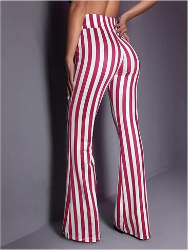 SOLY HUX Women's Striped Elastic High Waist Flare Leg Long Pants Casual Trousers in Kuwait