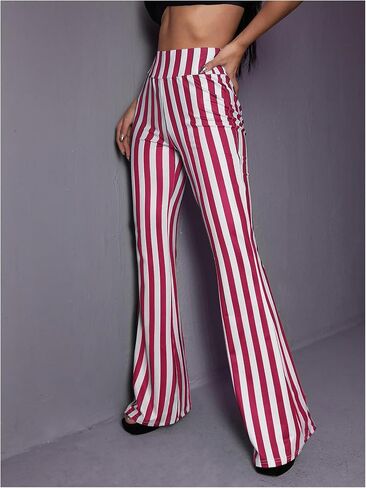SOLY HUX Women's Striped Elastic High Waist Flare Leg Long Pants Casual Trousers in Kuwait