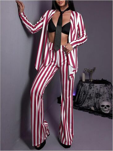 SOLY HUX Women's Striped Elastic High Waist Flare Leg Long Pants Casual Trousers in Kuwait