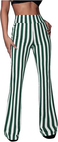 SOLY HUX Women's Striped Elastic High Waist Flare Leg Long Pants Casual Trousers in Kuwait