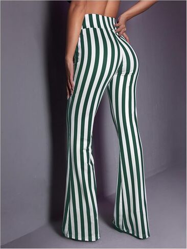 SOLY HUX Women's Striped Elastic High Waist Flare Leg Long Pants Casual Trousers in Kuwait
