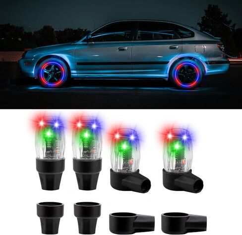 2 Pcs Car Tire Valve Lights LED Colorful Wheel Lights Rechargeable USB Tire Vlave Stem Cap Flash Light for Car Truck Bicycle Motorcycle Waterproof Sensor Warning Light in Saudi Arabia