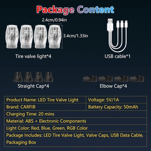 2 Pcs Car Tire Valve Lights LED Colorful Wheel Lights Rechargeable USB Tire Vlave Stem Cap Flash Light for Car Truck Bicycle Motorcycle Waterproof Sensor Warning Light in Saudi Arabia