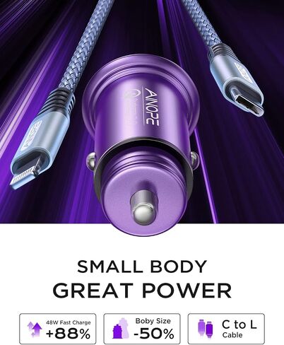 AINOPE for【معتمد من Apple MFi】 شاحن سيارة iPhone 67.5 وات شحن سريع ولاعة سجائر USB، محول شاحن سيارة USB C صغير لهاتف iPhone 16 Pro Max/15 Pro Max/14 Pro Max/13/12، أسود in Saudi Arabia