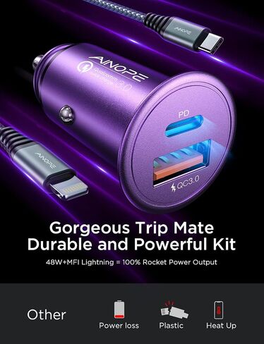 AINOPE for【معتمد من Apple MFi】 شاحن سيارة iPhone 67.5 وات شحن سريع ولاعة سجائر USB، محول شاحن سيارة USB C صغير لهاتف iPhone 16 Pro Max/15 Pro Max/14 Pro Max/13/12، أسود in Saudi Arabia