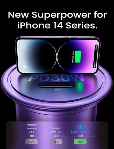 AINOPE for【معتمد من Apple MFi】 شاحن سيارة iPhone 67.5 وات شحن سريع ولاعة سجائر USB، محول شاحن سيارة USB C صغير لهاتف iPhone 16 Pro Max/15 Pro Max/14 Pro Max/13/12، أسود in Saudi Arabia