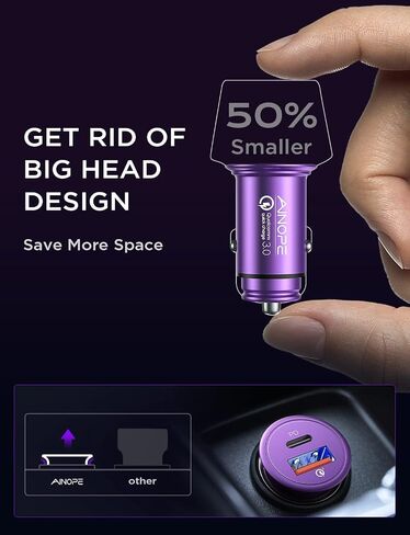 AINOPE for【معتمد من Apple MFi】 شاحن سيارة iPhone 67.5 وات شحن سريع ولاعة سجائر USB، محول شاحن سيارة USB C صغير لهاتف iPhone 16 Pro Max/15 Pro Max/14 Pro Max/13/12، أسود in Saudi Arabia