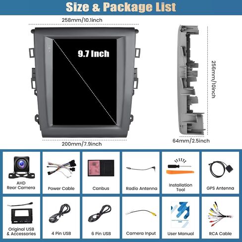 [2+64G] ستيريو سيارة Android 13 لسيارة Ford Fusion Ford Mondeo 2013-2018 مع Carplay اللاسلكي وAndroid Auto، راديو سيارة بشاشة لمس 9.7 بوصة مع GPS WiFi Bluetooth FM/RDS SWC HiFi Dual USB+كاميرا احتياطية in Saudi Arabia
