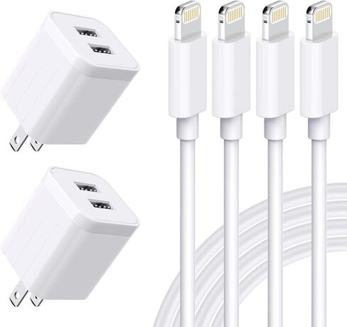 USB Wall Charger, [MFi Certified] iPhone Charger Lightning Cable 6FT(4PACK) Fast Charging Data Sync Cords Dual Port USB Plug Compatible with iPhone 12/mini/Pro/Max/11/Pro/Xs/XR/X/8/7/Plus in Saudi Arabia
