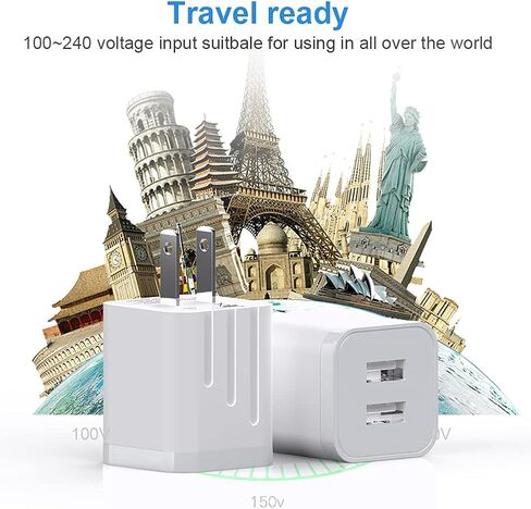 USB Wall Charger, [MFi Certified] iPhone Charger Lightning Cable 6FT(4PACK) Fast Charging Data Sync Cords Dual Port USB Plug Compatible with iPhone 12/mini/Pro/Max/11/Pro/Xs/XR/X/8/7/Plus in Saudi Arabia