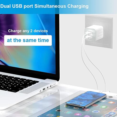 USB Wall Charger, [MFi Certified] iPhone Charger Lightning Cable 6FT(4PACK) Fast Charging Data Sync Cords Dual Port USB Plug Compatible with iPhone 12/mini/Pro/Max/11/Pro/Xs/XR/X/8/7/Plus in Saudi Arabia
