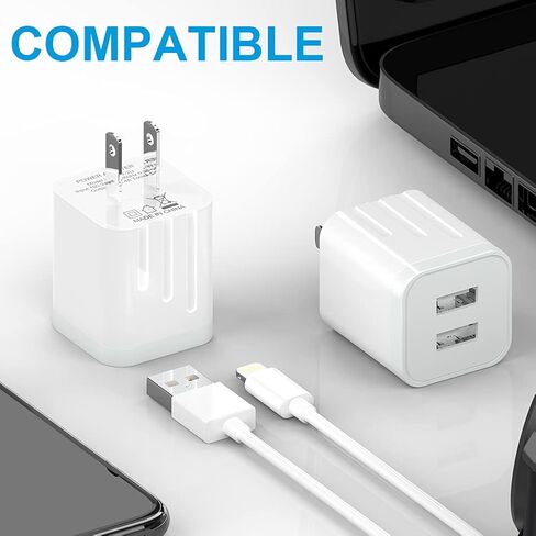 USB Wall Charger, [MFi Certified] iPhone Charger Lightning Cable 6FT(4PACK) Fast Charging Data Sync Cords Dual Port USB Plug Compatible with iPhone 12/mini/Pro/Max/11/Pro/Xs/XR/X/8/7/Plus in Saudi Arabia