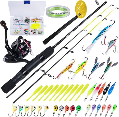 Goture Ice Fishing rod Twin Tip, 27"/32" Ice Spinning Rods, 2 Different Action Tips in One Rod, Medium/Medium Light, High Visibility Ice Rod with EVA Handle, 2 Different Models-Graphite in Saudi Arabia