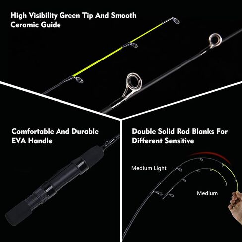 Goture Ice Fishing rod Twin Tip, 27"/32" Ice Spinning Rods, 2 Different Action Tips in One Rod, Medium/Medium Light, High Visibility Ice Rod with EVA Handle, 2 Different Models-Graphite in Saudi Arabia