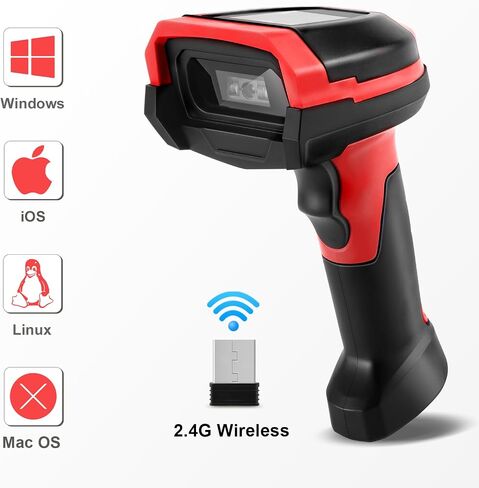 Barcode Scanner Wireless, 1D CCD Automatic Bar Code Scanner with Display Screen, Rechargeable Handhold Barcode Reader with 2.4G Receiver & USB Wired Plug and Play (Green) in Saudi Arabia