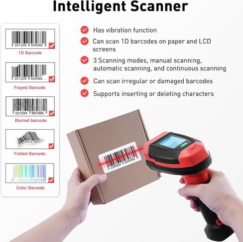 Barcode Scanner Wireless, 1D CCD Automatic Bar Code Scanner with Display Screen, Rechargeable Handhold Barcode Reader with 2.4G Receiver & USB Wired Plug and Play (Green) in Saudi Arabia