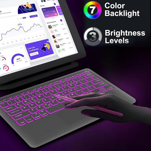 D DINGRICH Wireless Touchpad Keyboard - Multi-Touch Trackpad, Ultra-Slim, 7 Color Backlit, Universal Rechargeable Bluetooth Keyboard for iOS iPhone/iPad, Samsung Android Tablet, Windows, Smartphone in Saudi Arabia