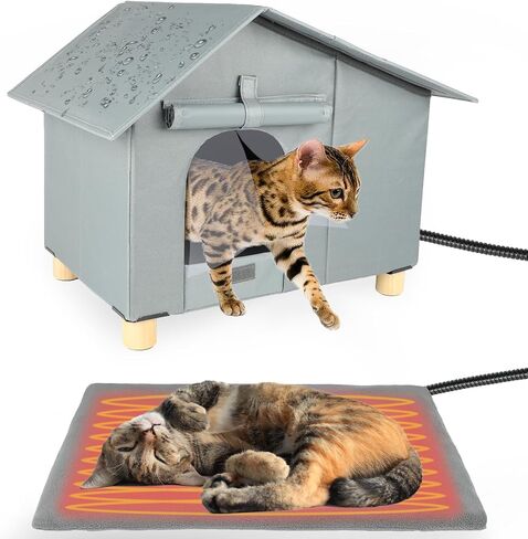 Insulated Heated Outdoor Cat House Waterproof Cat House Outside,Large Feral Cat Houses for Winter with Thermostatically Heating Mat for Several Cats Heating House in Saudi Arabia