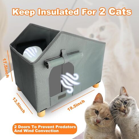Insulated Heated Outdoor Cat House Waterproof Cat House Outside,Large Feral Cat Houses for Winter with Thermostatically Heating Mat for Several Cats Heating House in Saudi Arabia