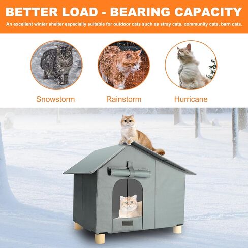 Insulated Heated Outdoor Cat House Waterproof Cat House Outside,Large Feral Cat Houses for Winter with Thermostatically Heating Mat for Several Cats Heating House in Saudi Arabia