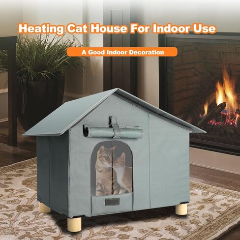 Insulated Heated Outdoor Cat House Waterproof Cat House Outside,Large Feral Cat Houses for Winter with Thermostatically Heating Mat for Several Cats Heating House in Saudi Arabia