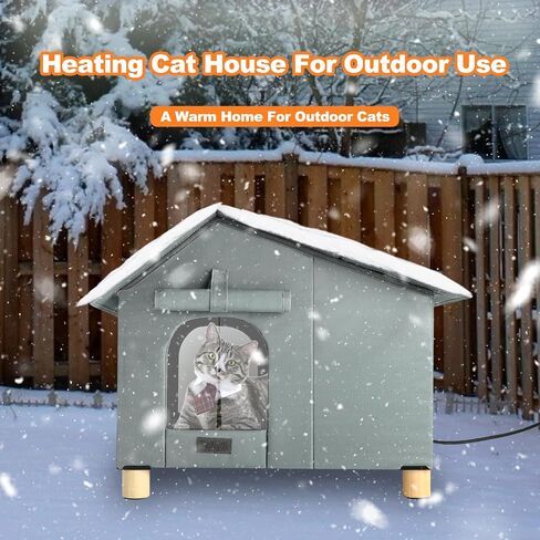 Insulated Heated Outdoor Cat House Waterproof Cat House Outside,Large Feral Cat Houses for Winter with Thermostatically Heating Mat for Several Cats Heating House in Saudi Arabia