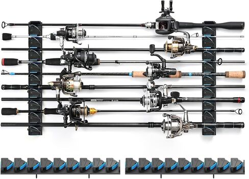 LEOFISHING Vertical Horizontal Fishing Rod Holder Wall Ceiling Mounted Fishing Rod Rack Holds Up to 9 Rods or Combos Fishing Rod Pole Holders for Garage Fits Most Rods Dia: 3-19mm (Blue（1 Pc）) in Kuwait