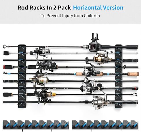 LEOFISHING Vertical Horizontal Fishing Rod Holder Wall Ceiling Mounted Fishing Rod Rack Holds Up to 9 Rods or Combos Fishing Rod Pole Holders for Garage Fits Most Rods Dia: 3-19mm (Blue（1 Pc）) in Kuwait
