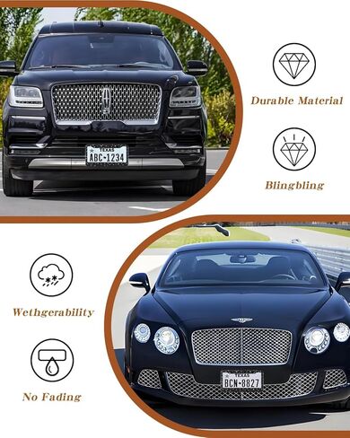 EWBN Bling License Plate Frame for Women, Diamond Car Accessories License Plate Holder,Sparkly Rhinestone Premium Stainless Steel License Plate Cover with Glitter Crystal Caps 2pcs（Black） in Kuwait