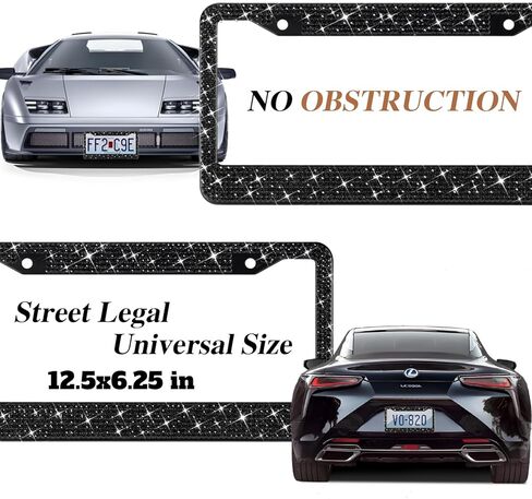 EWBN Bling License Plate Frame for Women, Diamond Car Accessories License Plate Holder,Sparkly Rhinestone Premium Stainless Steel License Plate Cover with Glitter Crystal Caps 2pcs（Black） in Kuwait