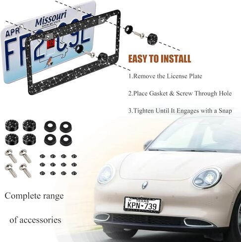 EWBN Bling License Plate Frame for Women, Diamond Car Accessories License Plate Holder,Sparkly Rhinestone Premium Stainless Steel License Plate Cover with Glitter Crystal Caps 2pcs（Black） in Kuwait