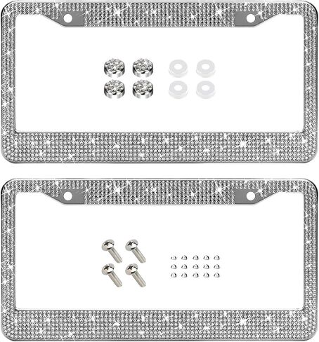 EWBN Bling License Plate Frame for Women, Diamond Car Accessories License Plate Holder,Sparkly Rhinestone Premium Stainless Steel License Plate Cover with Glitter Crystal Caps 2pcs（Black） in Saudi Arabia