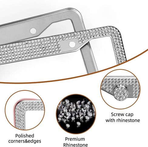 EWBN Bling License Plate Frame for Women, Diamond Car Accessories License Plate Holder,Sparkly Rhinestone Premium Stainless Steel License Plate Cover with Glitter Crystal Caps 2pcs（Black） in Saudi Arabia