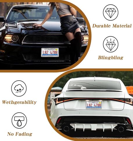 EWBN Bling License Plate Frame for Women, Diamond Car Accessories License Plate Holder,Sparkly Rhinestone Premium Stainless Steel License Plate Cover with Glitter Crystal Caps 2pcs（Black） in Saudi Arabia