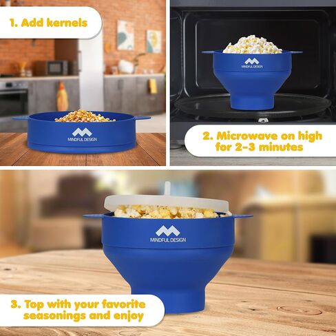 The Original Mindful Design Microwave Popcorn Popper - Silicone Bowl, BPA-Free & Dishwasher Safe (Red) in Saudi Arabia