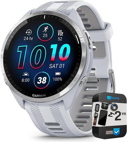 Garmin 010-02809-01 Forerunner 965 Running Smartwatch Whitestone and Powder Gray | Official USA Partner Model | Bundle with 2 YR CPS Enhanced Protection Pack in Saudi Arabia