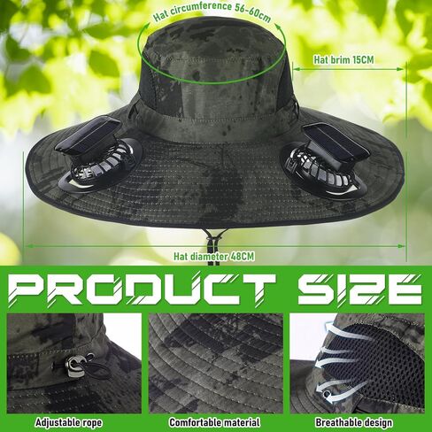 Berlune Men Sun Hat with 2 Solar Fan Fishing Hats Wide Brim Sun Hat for Outdoor Summer Camping Beach, USB & Solar Powered in Saudi Arabia