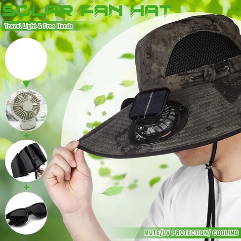 Berlune Men Sun Hat with 2 Solar Fan Fishing Hats Wide Brim Sun Hat for Outdoor Summer Camping Beach, USB & Solar Powered in Saudi Arabia
